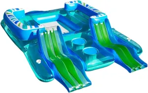 6-Person Inflatable Lake Island Float, 180 x 109 inches, with Cupholders and Cooler, Blue/Green