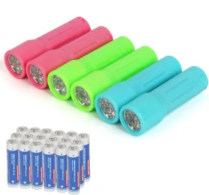9-LED Mini Flashlight 6-Pack, Small Multicolor Flashlights with Lanyard, 18 AAA Batteries Included, for Hurricane Supplies, Christmas Gifts Stocking Stuffers