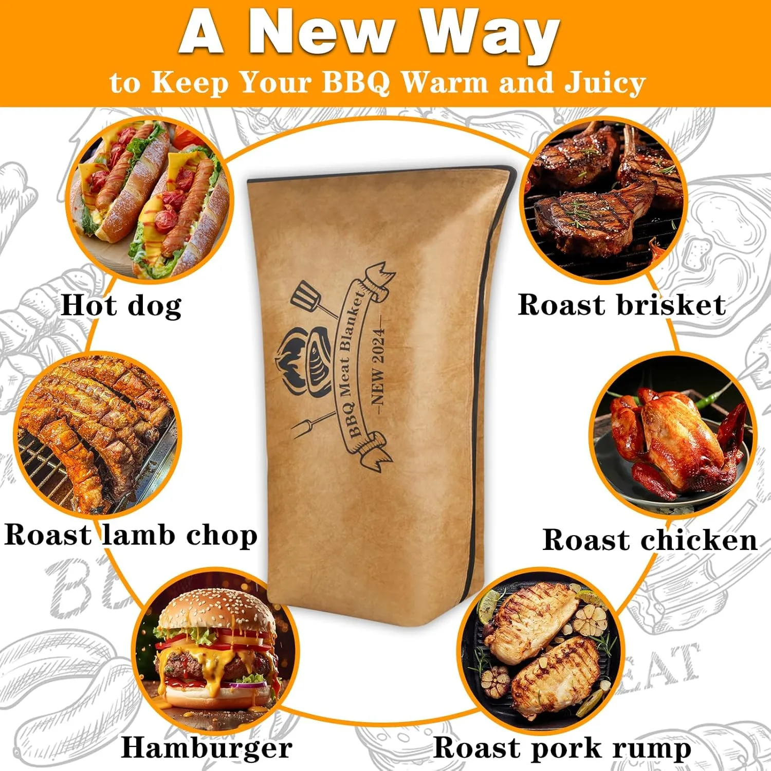 BBQ Blanket for Resting Meat, Reusable Reat Insulated Resting Bag, Smoker Meat Resting Blanket, Insulated Brisket Resting Blanket with Wide Mouth for Large Brisket/Pork Shoulders/Turkeys(18 in)