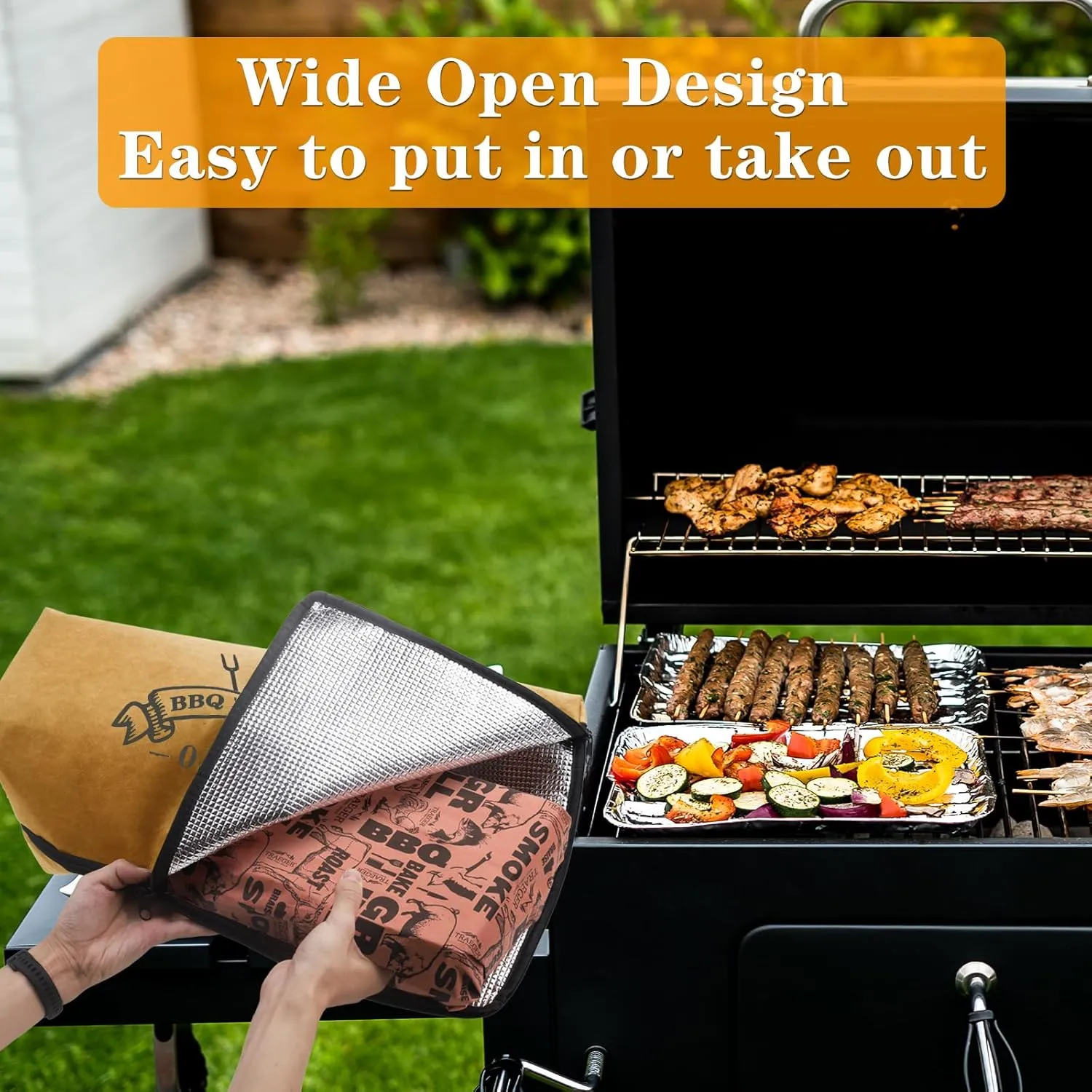 BBQ Blanket for Resting Meat, Reusable Reat Insulated Resting Bag, Smoker Meat Resting Blanket, Insulated Brisket Resting Blanket with Wide Mouth for Large Brisket/Pork Shoulders/Turkeys(18 in)