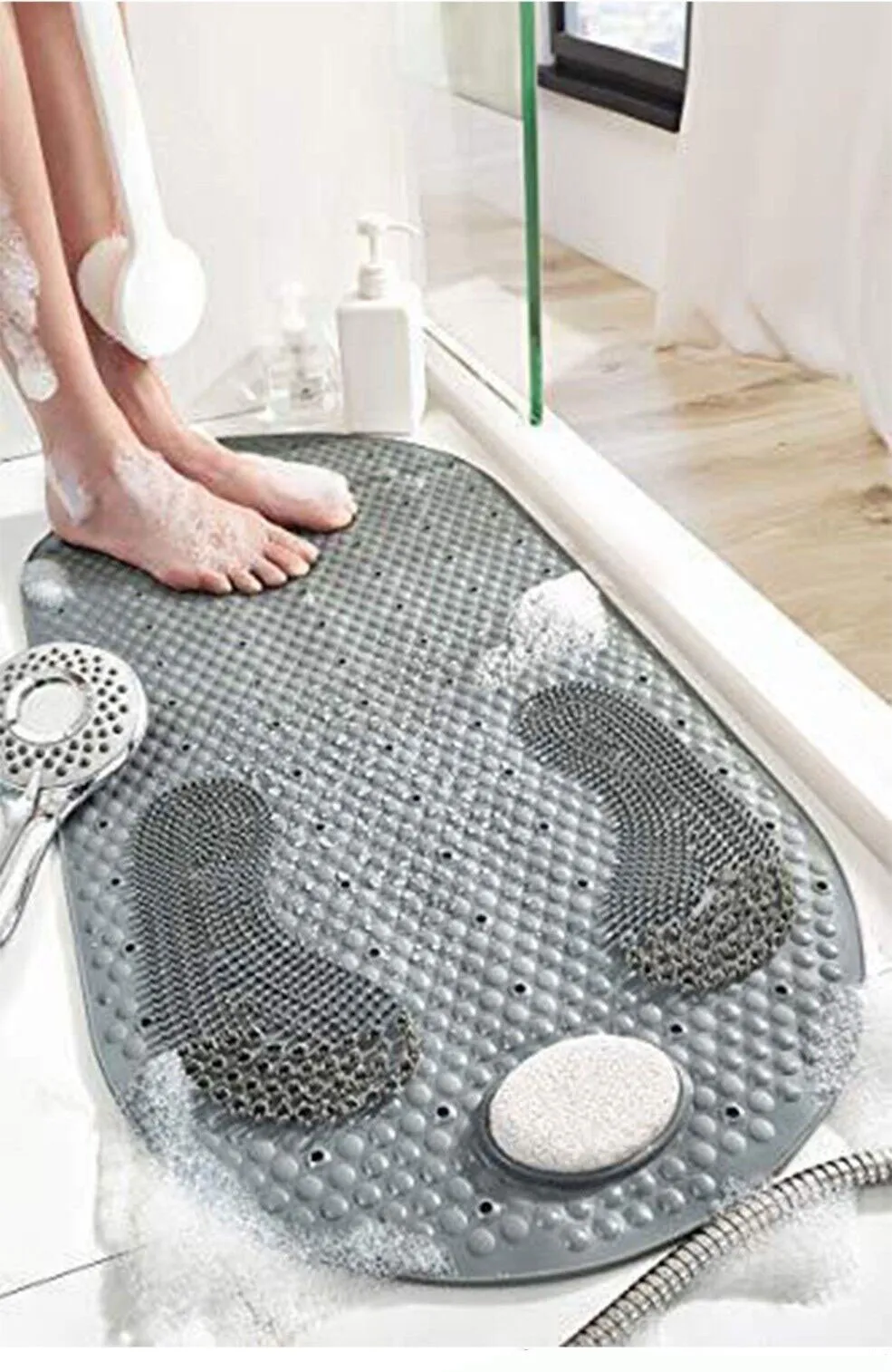 Foot Scrubber Shower Mat 31" X 16" Non Slip With Pumice Stone  Suction Cup & Drain Hole (1 Pack)