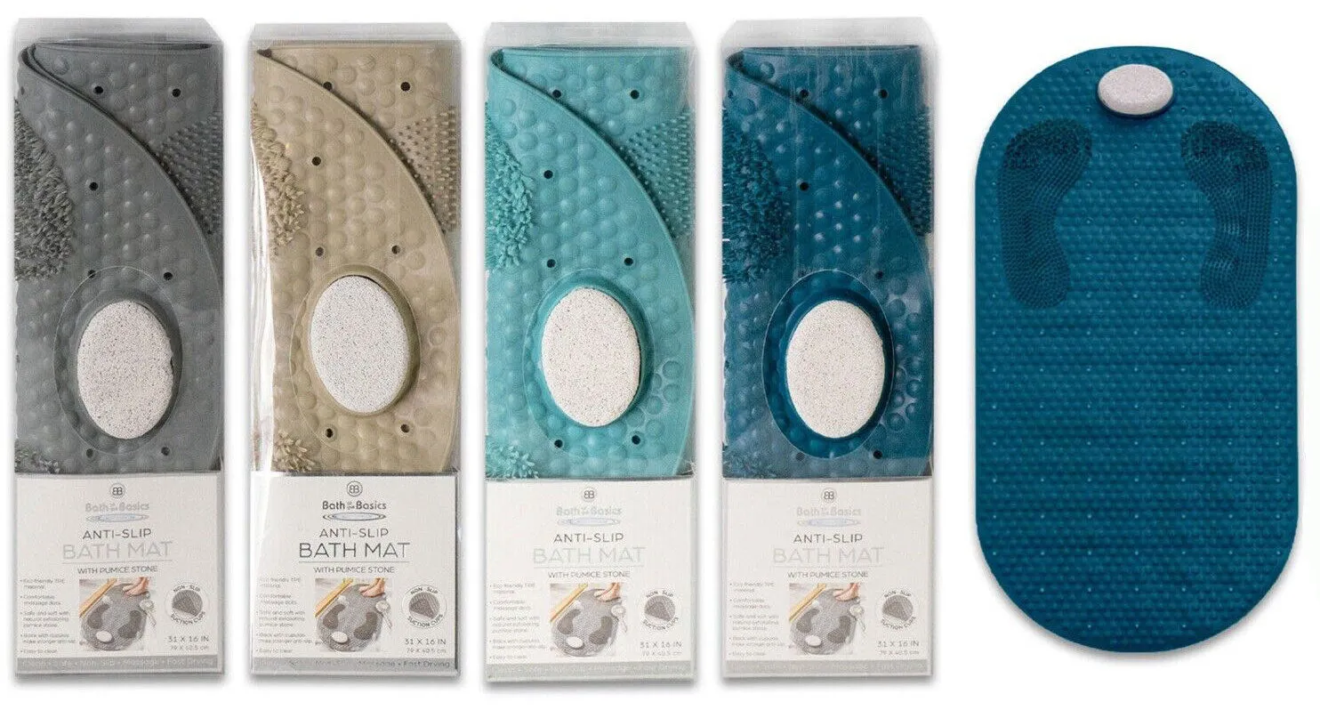 Foot Scrubber Shower Mat 31" X 16" Non Slip With Pumice Stone  Suction Cup & Drain Hole (1 Pack)