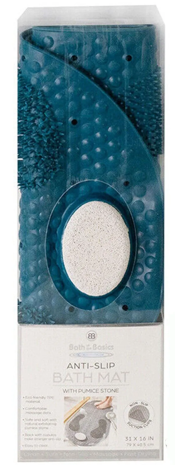 Foot Scrubber Shower Mat 31" X 16" Non Slip With Pumice Stone  Suction Cup & Drain Hole (1 Pack)
