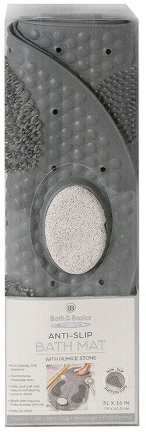 Foot Scrubber Shower Mat 31" X 16" Non Slip With Pumice Stone  Suction Cup & Drain Hole (1 Pack)