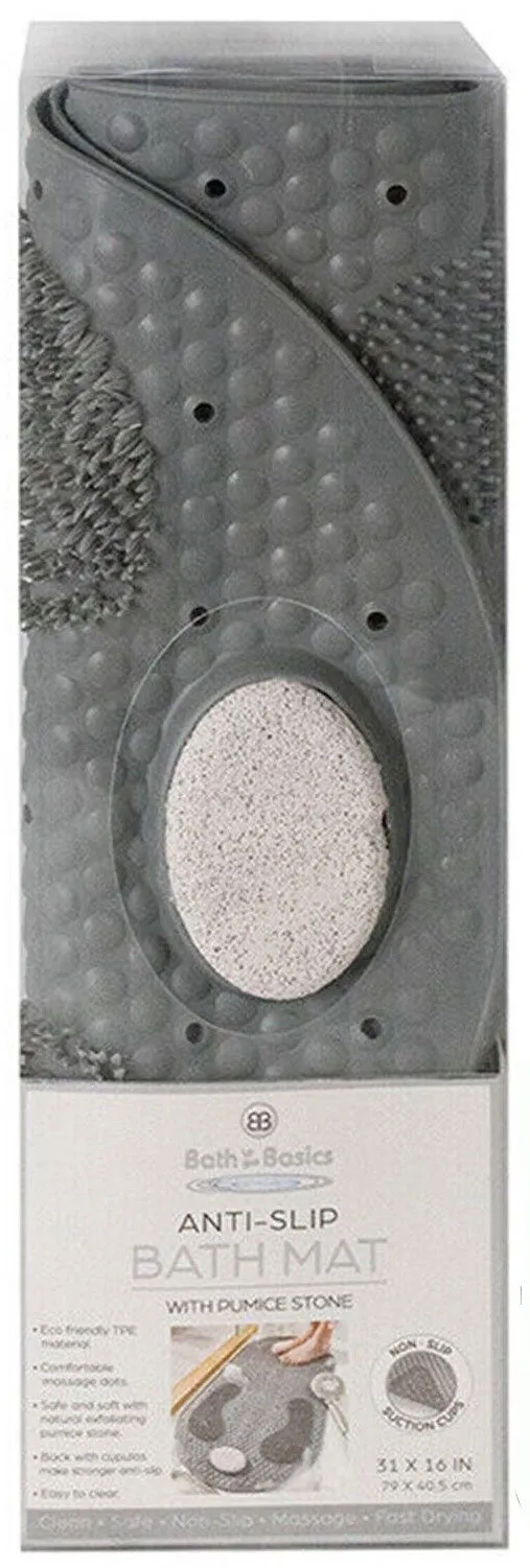 Foot Scrubber Shower Mat 31" X 16" Non Slip With Pumice Stone  Suction Cup & Drain Hole (1 Pack)