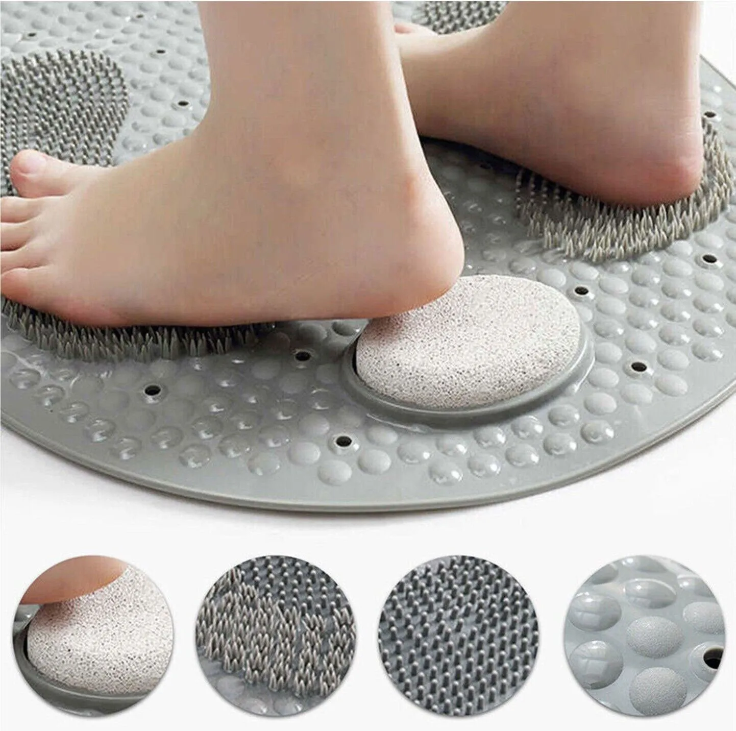 Foot Scrubber Shower Mat 31" X 16" Non Slip With Pumice Stone  Suction Cup & Drain Hole (1 Pack)