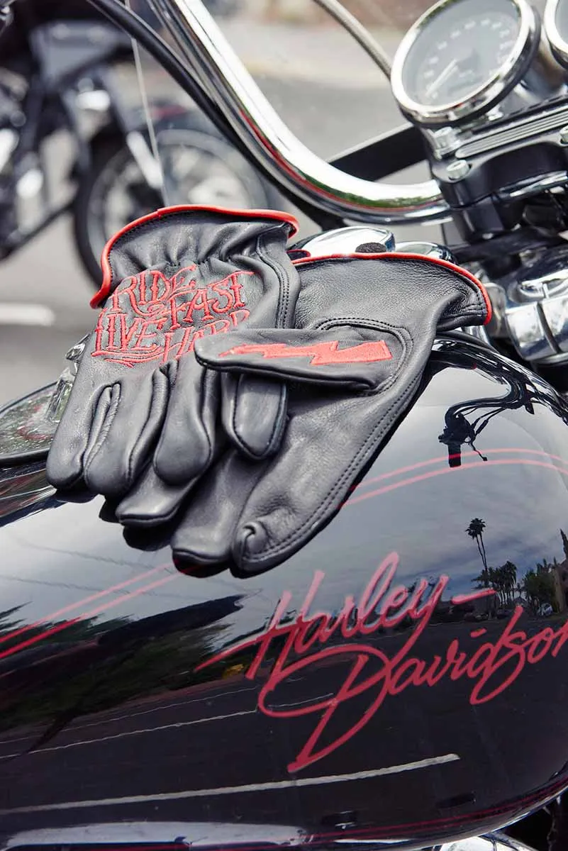 GVD2002 Uni-Sex Black 'Bolt' Deer Skin Leather Gloves