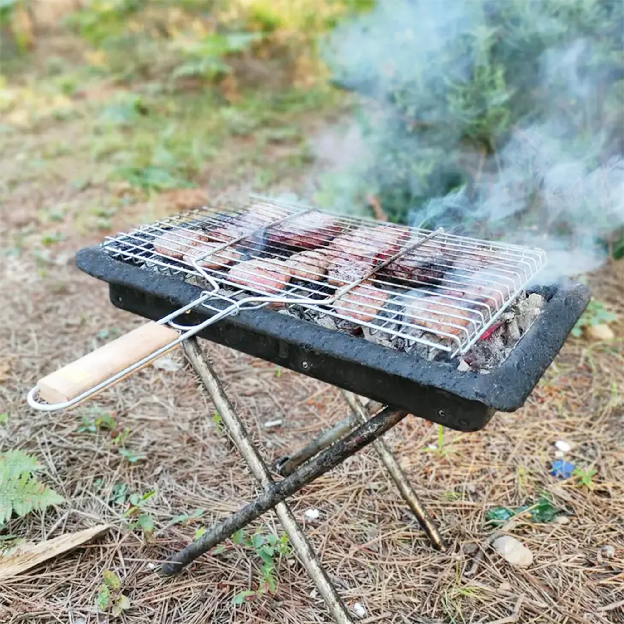 Hakan Grill Basket for Outdoor BBQ Basket with Wooden Handle