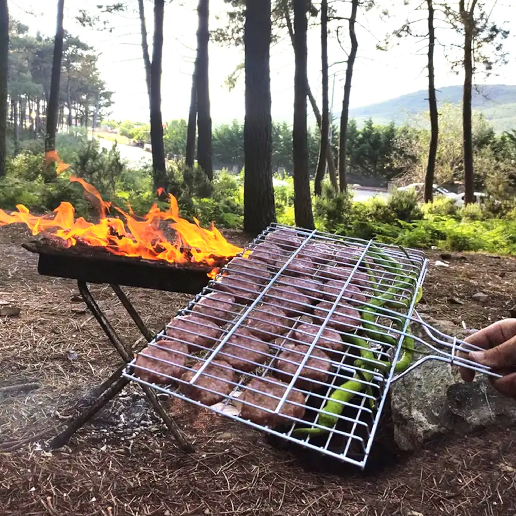 Hakan Grill Basket for Outdoor BBQ Basket with Wooden Handle