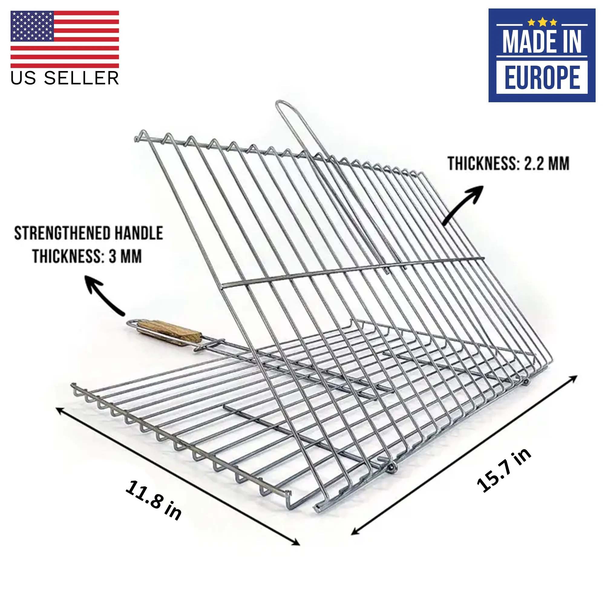 Hakan Grill Basket for Outdoor BBQ Basket with Wooden Handle