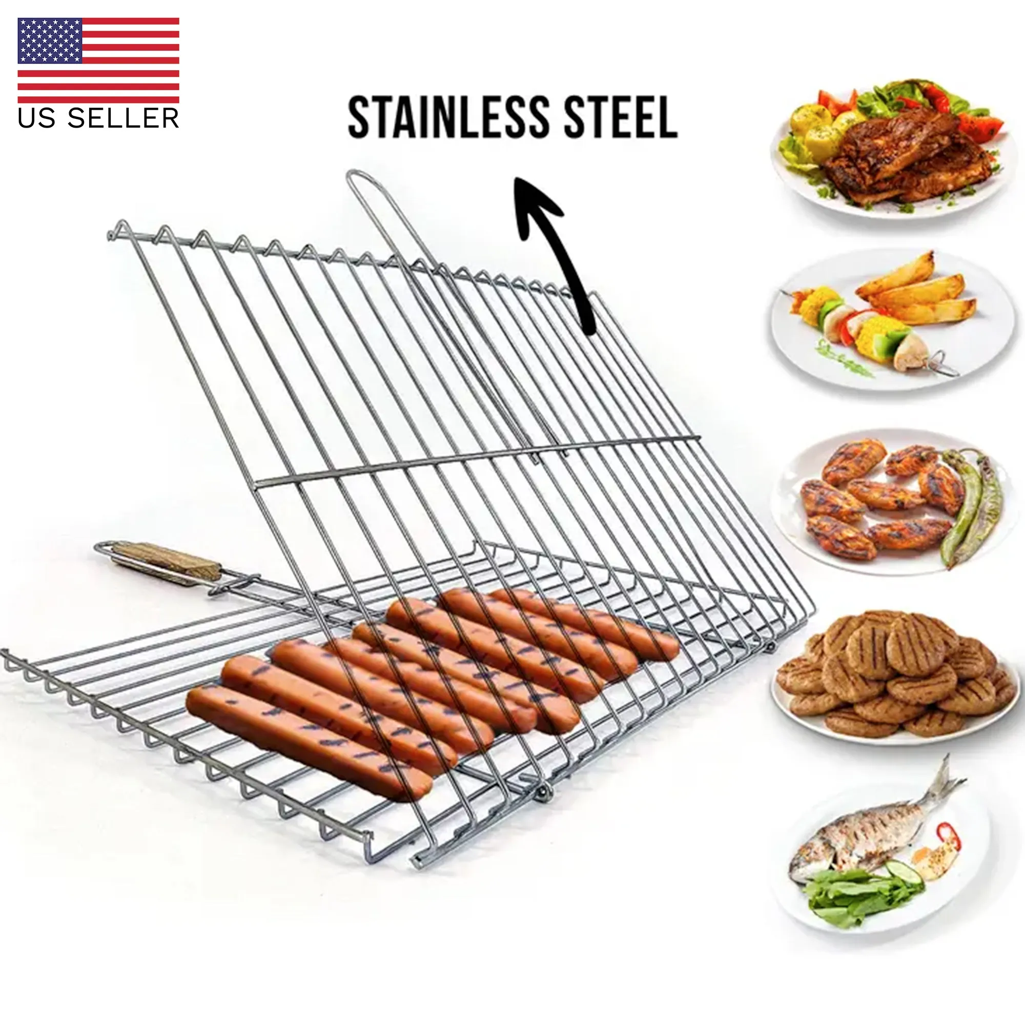 Hakan Grill Basket for Outdoor BBQ Basket with Wooden Handle