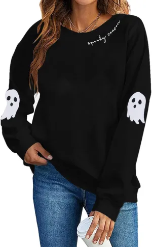 HEBBE Spooky Season Sweatshirts Halloween Ghost Sweatshirt Women - Halloween Graphic Crewneck Tops Casual Sweater