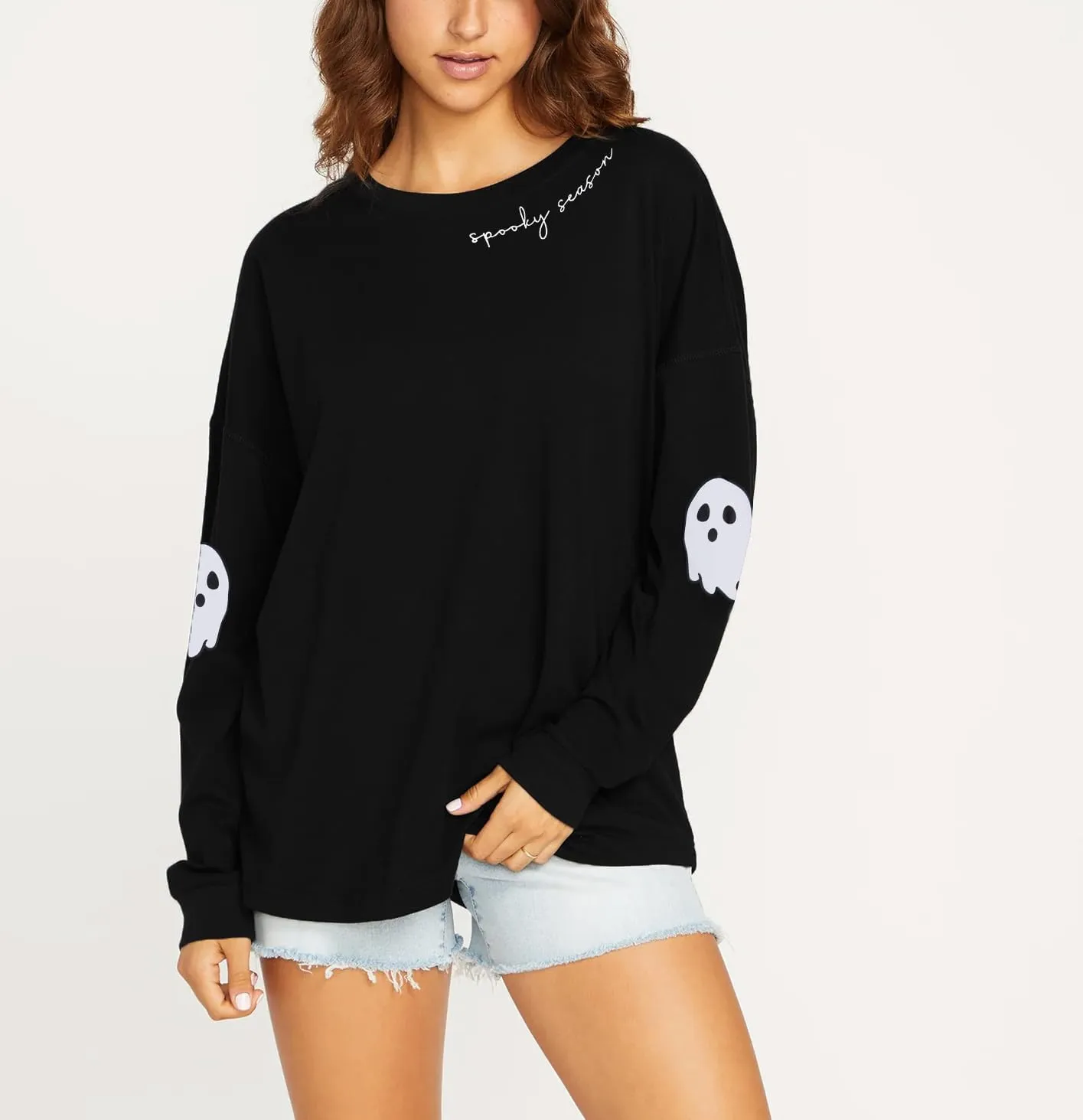 HEBBE Spooky Season Sweatshirts Halloween Ghost Sweatshirt Women - Halloween Graphic Crewneck Tops Casual Sweater