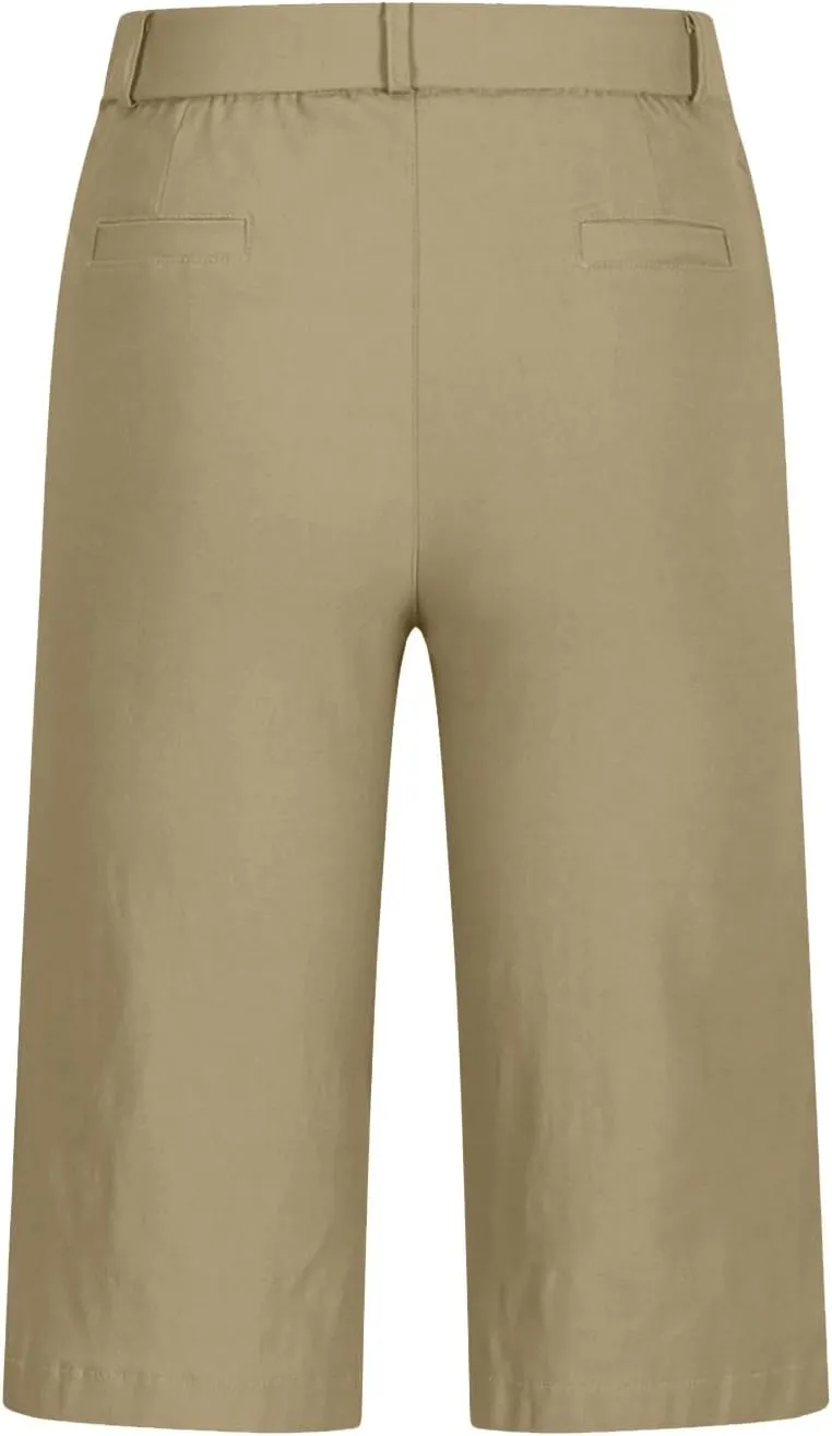 hlysgo Bermuda Shorts for Women 2025 Trendy Casual High Waist Knee Length Chino Shorts Summer Twill Hiking Vacation Outfits