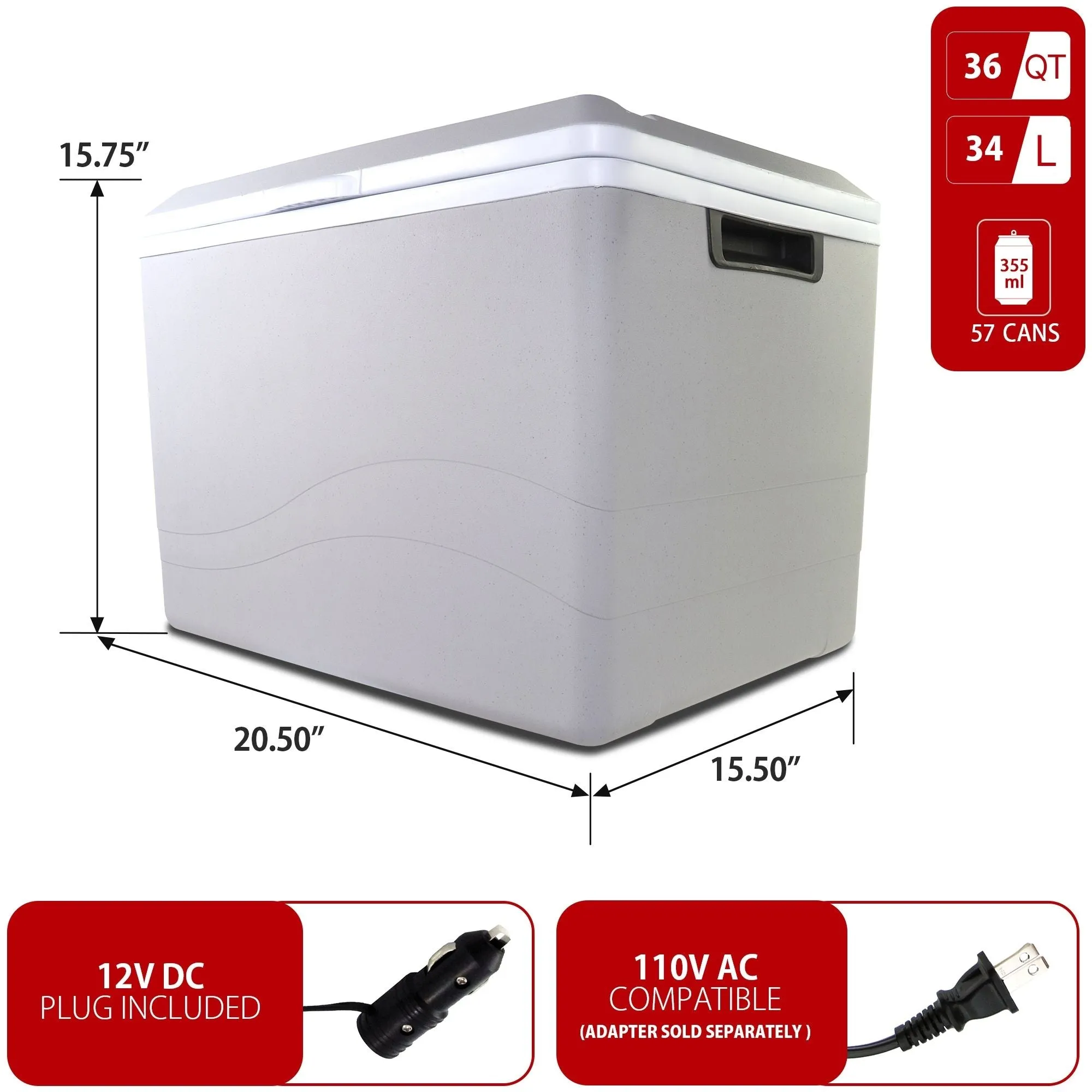 Koolatron 12V Electric Cooler/Warmer, 34L (36qt) Thermoelectric Car Fridge, Two-Way Design, 12 Volt DC Connection, Plug In Iceless Portable Refrigerator, For Work Travel Vehicle Truck RV, Gray