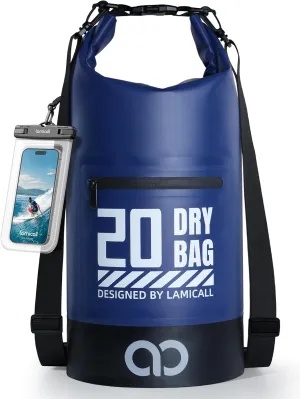 Lamicall Dry Bag Waterproof Backpack - [Zippered Pocket] 5L/10L/20L/30L/40L Roll Top Waterproof Bag with Water Proof Phone Case, Floatable Drybag for Swimming, Boating, Kayaking, Camping, Beach