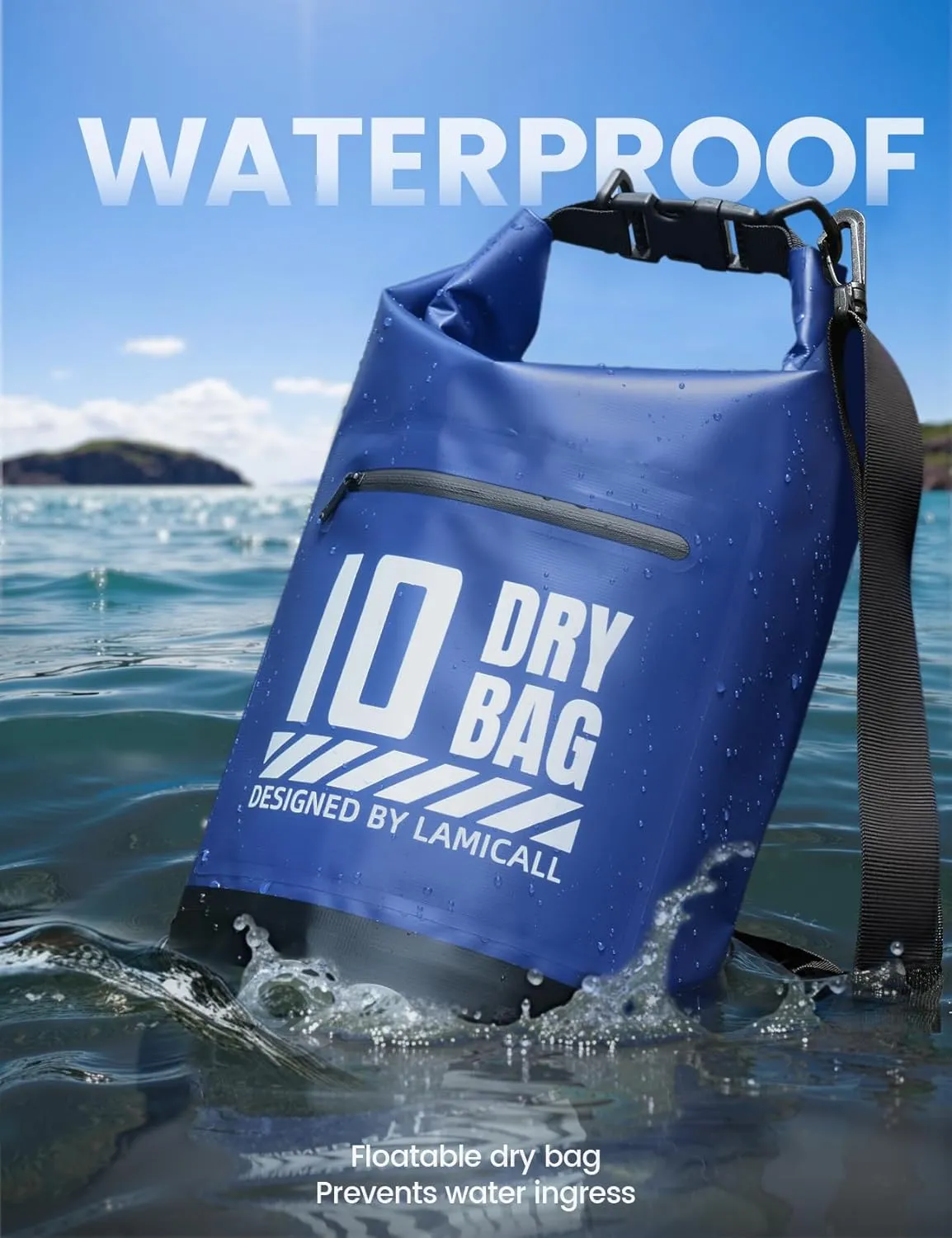 Lamicall Dry Bag Waterproof Backpack - [Zippered Pocket] 5L/10L/20L/30L/40L Roll Top Waterproof Bag with Water Proof Phone Case, Floatable Drybag for Swimming, Boating, Kayaking, Camping, Beach