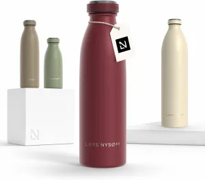 LARS NYSM Stainless Steel Insulated Water Bottle 12oz 17oz 25oz 34oz 51oz | Insulated Thermo Flask for Hot and Cold Beverages | Leakproof Drinking Bottle (Berry Red, 17oz)