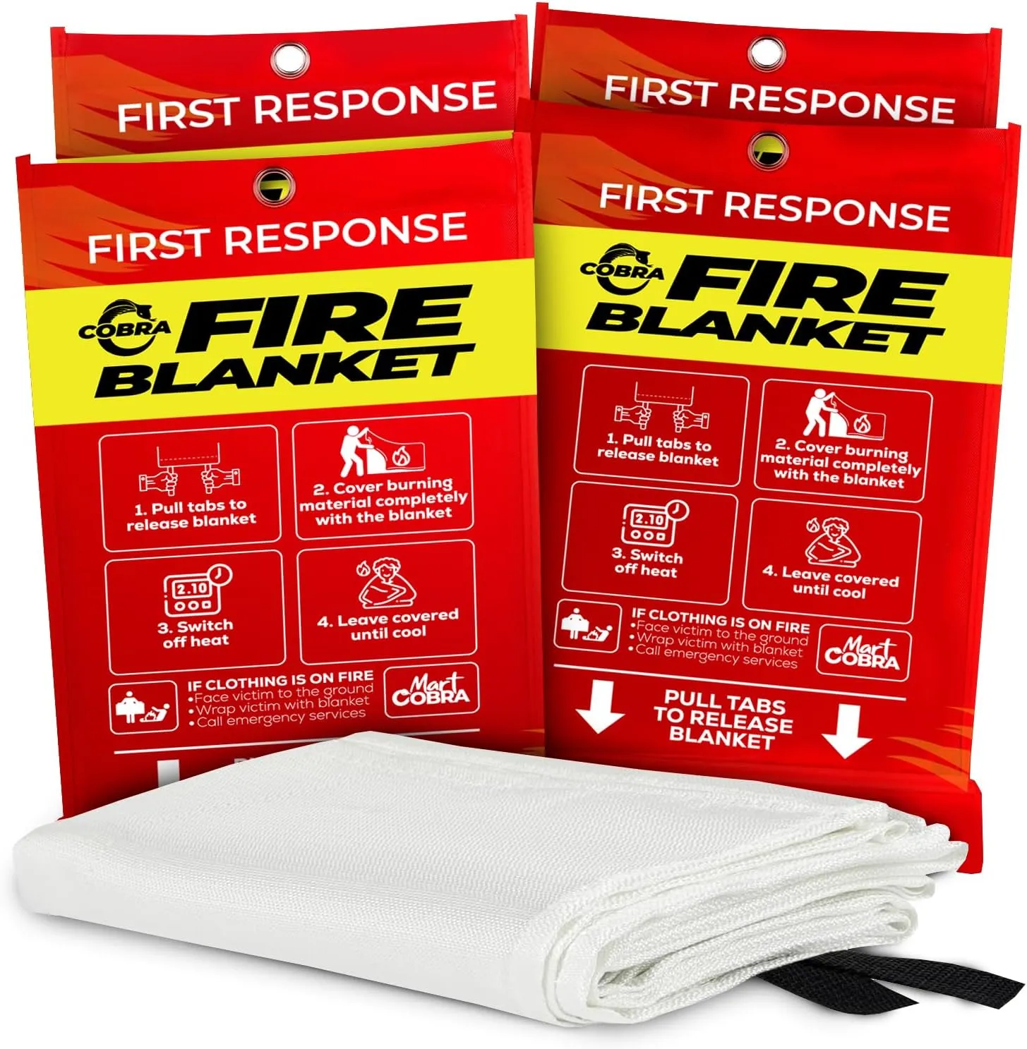 Mart Cobra Emergency Fire Blanket for Home and Kitchen - 4 Pack - Fire Blankets Emergency for Home Safety 40 x 40 - Suppression Shield Retardant Extinguisher Fiberglass Welding Fireproof Cloth Towel