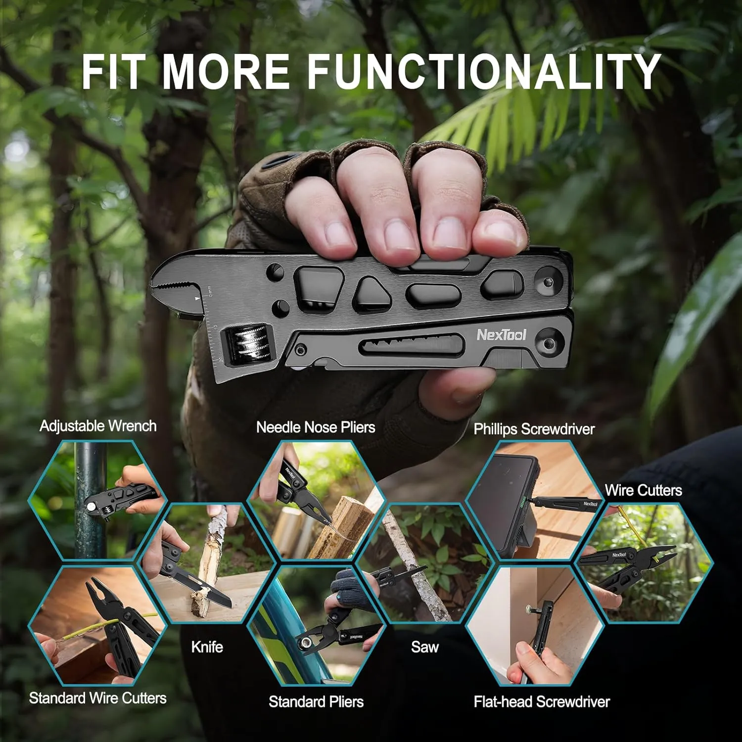 NexTool Adjustable Wrench Multitool, 9 in 1 Multi Tool with Multitool Pliers, Adjustable Wrench, Pocket Knife and Screwdriver, Foldable Stainless Steel Multi-Tool for Mechanical Maintenance, Camping