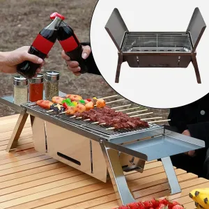 Portable BBQ / Barbecue Grill Stainless Steel Folding Charcoal Grill (1 Set / Net Weight : 2207 GM)