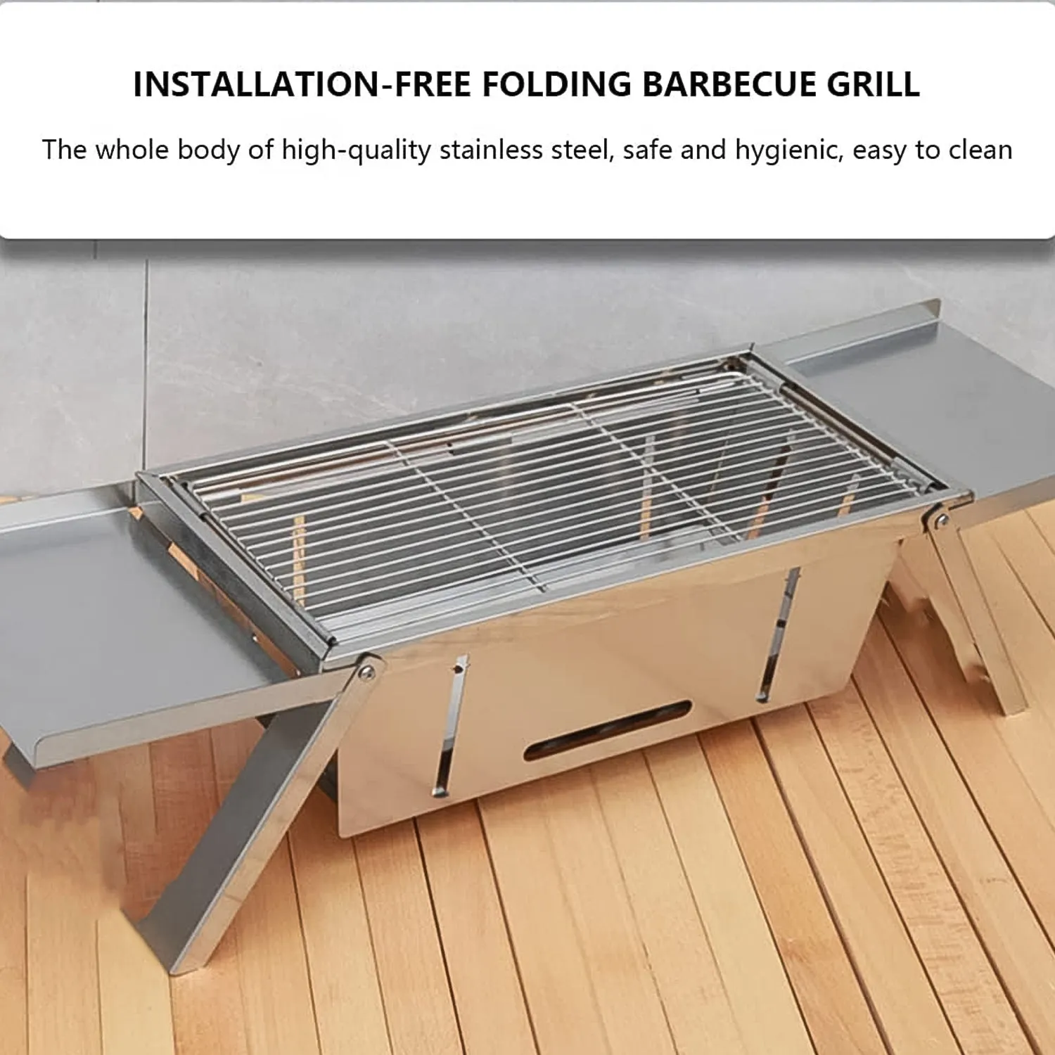 Portable BBQ / Barbecue Grill Stainless Steel Folding Charcoal Grill (1 Set / Net Weight : 2207 GM)