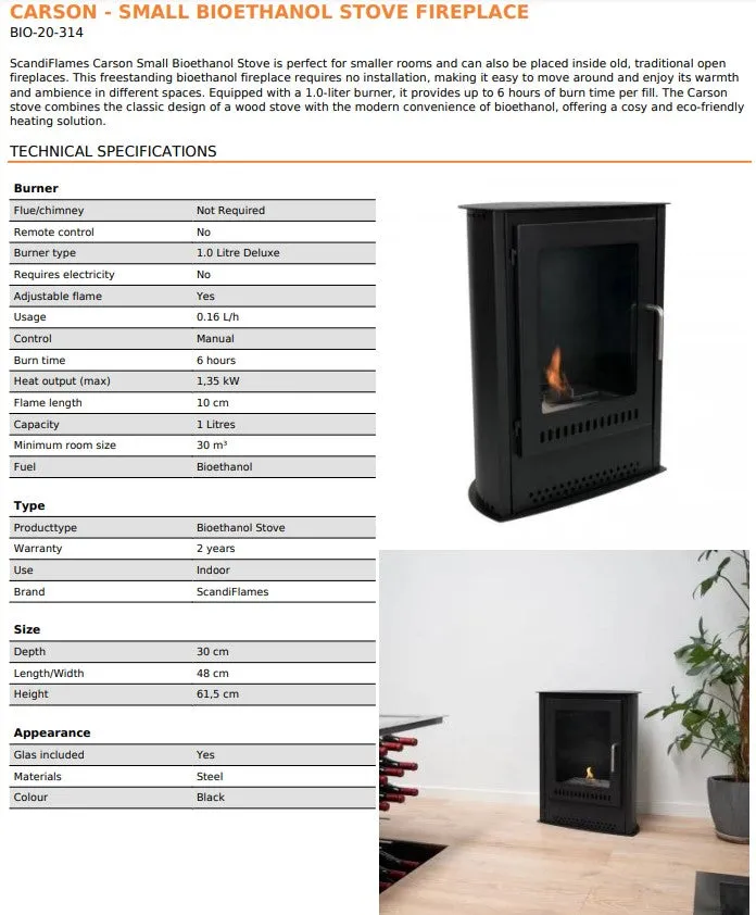 Scandi-Flame Carson Small Bioethanol Stove
