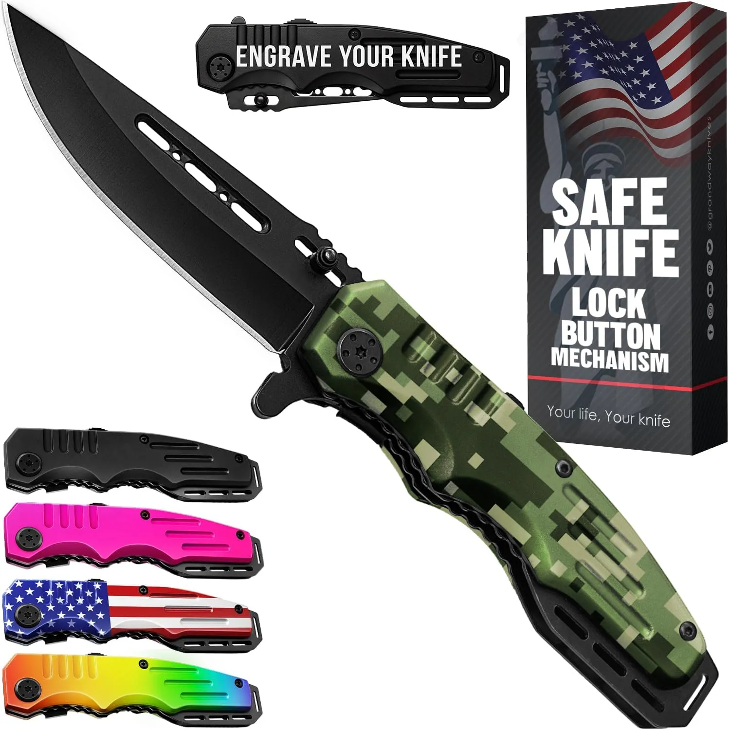 Spring Assisted Knife for Men - Pocket Folding Blade Saw - Military Style - Good for Tactical Camping Hunting Survival Indoor and Outdoor Activities - Cool Mens Gifts for Birthday Anniversary 6681 N