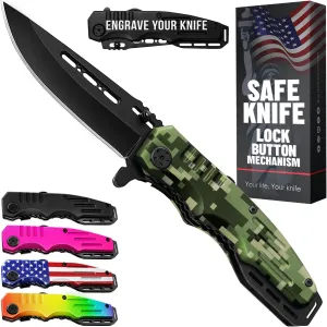 Spring Assisted Knife for Men - Pocket Folding Blade Saw - Military Style - Good for Tactical Camping Hunting Survival Indoor and Outdoor Activities - Cool Mens Gifts for Birthday Anniversary 6681 N