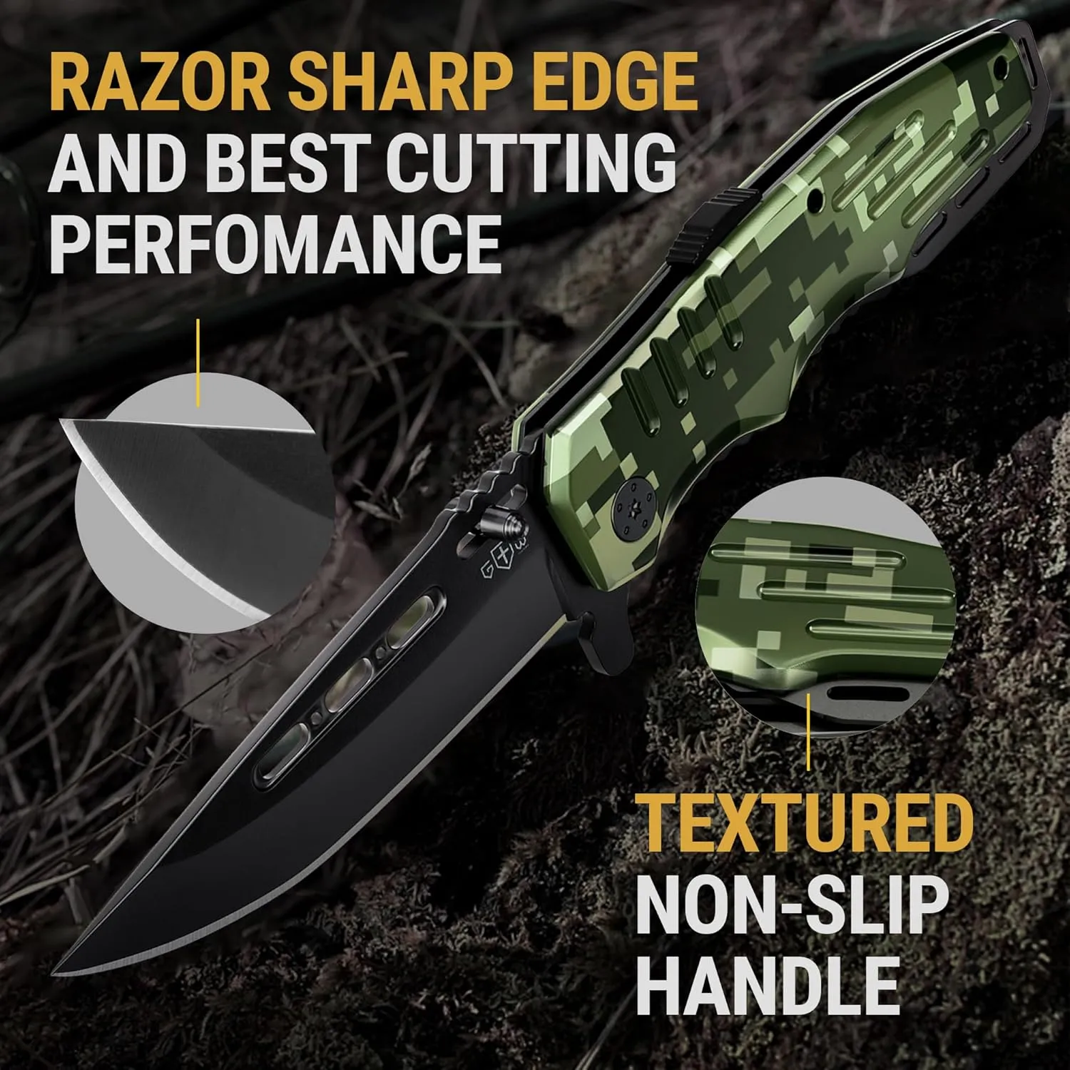 Spring Assisted Knife for Men - Pocket Folding Blade Saw - Military Style - Good for Tactical Camping Hunting Survival Indoor and Outdoor Activities - Cool Mens Gifts for Birthday Anniversary 6681 N