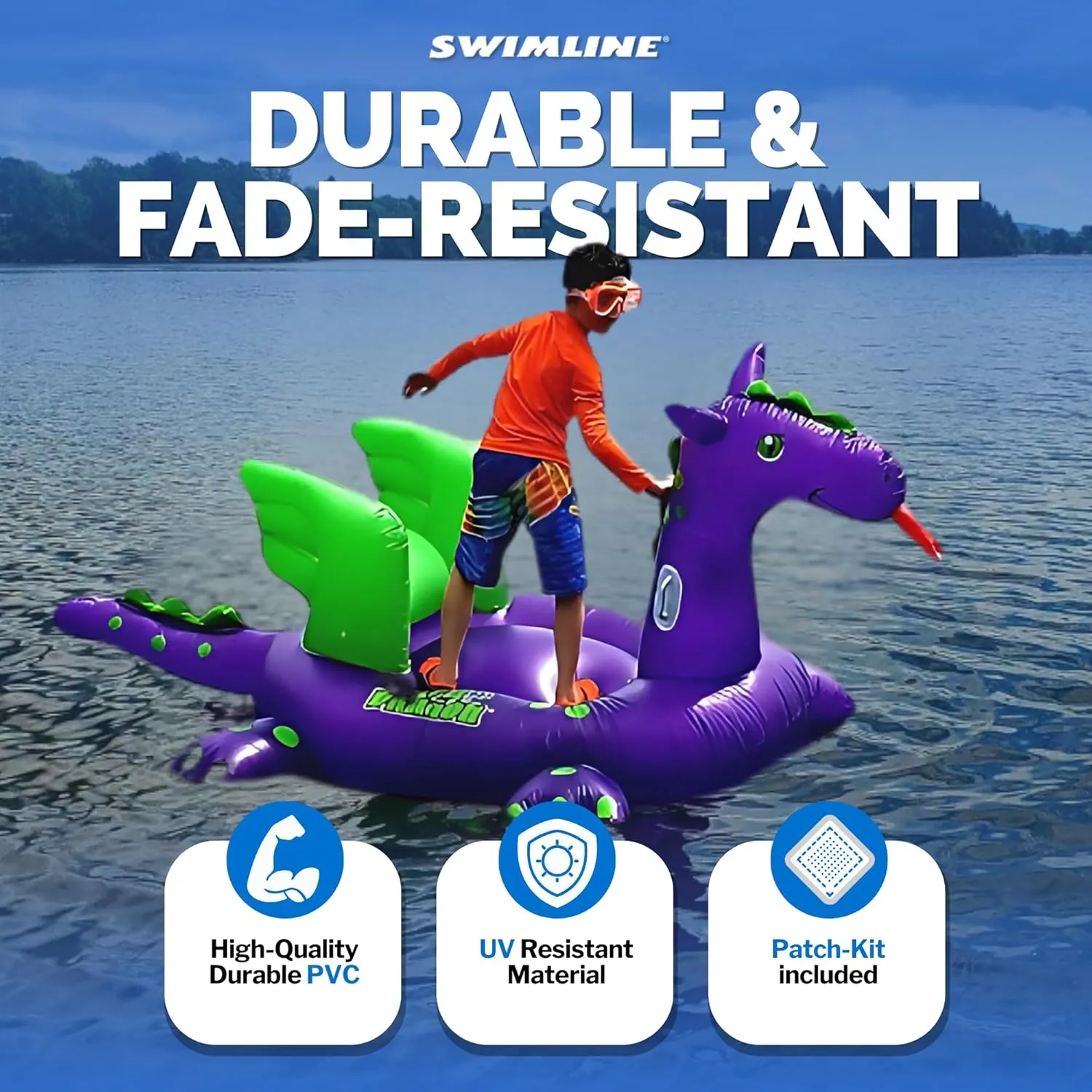 SWIMLINE Original 90701 Inflatable Golden Goose Pool Float | Luxury Ride-On Raft with Stable Wings & Legs |Lounge Floatie Great for Poolside Lounging & Summer Fun