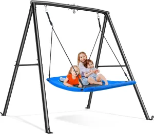 Trekassy 60" Large Platform Saucer Swing with Frame for Kids Outdoor, 440lbs Swing Set with Heavy Duty Metal Swing Stand for Backyard, Outdoor Kids Play Equipment (Blue)
