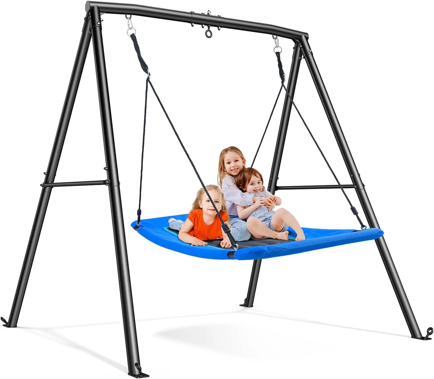 Trekassy 60" Large Platform Saucer Swing with Frame for Kids Outdoor, 440lbs Swing Set with Heavy Duty Metal Swing Stand for Backyard, Outdoor Kids Play Equipment (Blue)