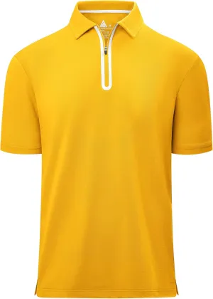 V VALANCH Mens Zipper Polo Shirts Short Sleeve Moisture Wicking Outdoor Golf Shirt Collared Athletic Tennis Polo