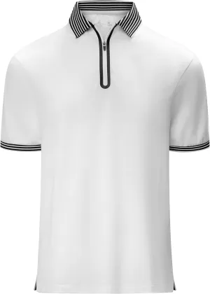 V VALANCH Mens Zipper Polo Shirts Short Sleeve Moisture Wicking Outdoor Golf Shirt Collared Athletic Tennis Polo