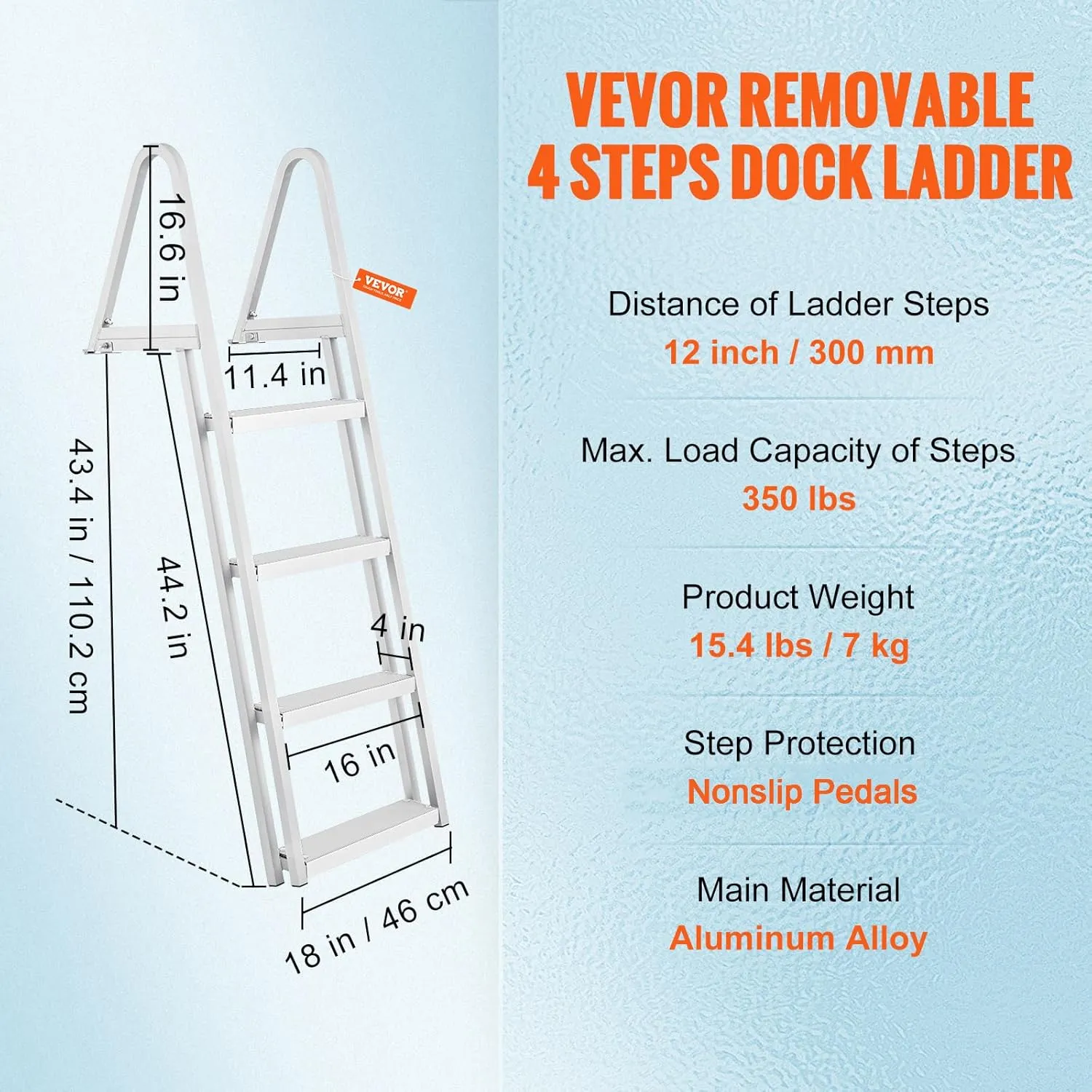 VEVOR Removable Dock Ladder 3/4/5 Steps, 350/500lbs Load Capacity, Aluminum Swim Ladders, Pontoon Boat Ladder with Nonslip Design for Lake, Marine Boarding, Pool