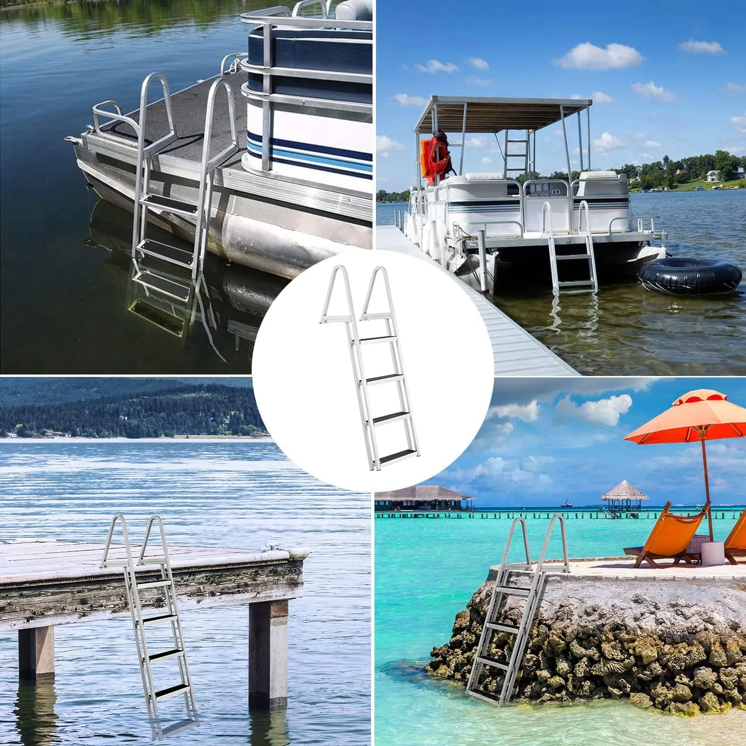 VEVOR Removable Dock Ladder 3/4/5 Steps, 350/500lbs Load Capacity, Aluminum Swim Ladders, Pontoon Boat Ladder with Nonslip Design for Lake, Marine Boarding, Pool