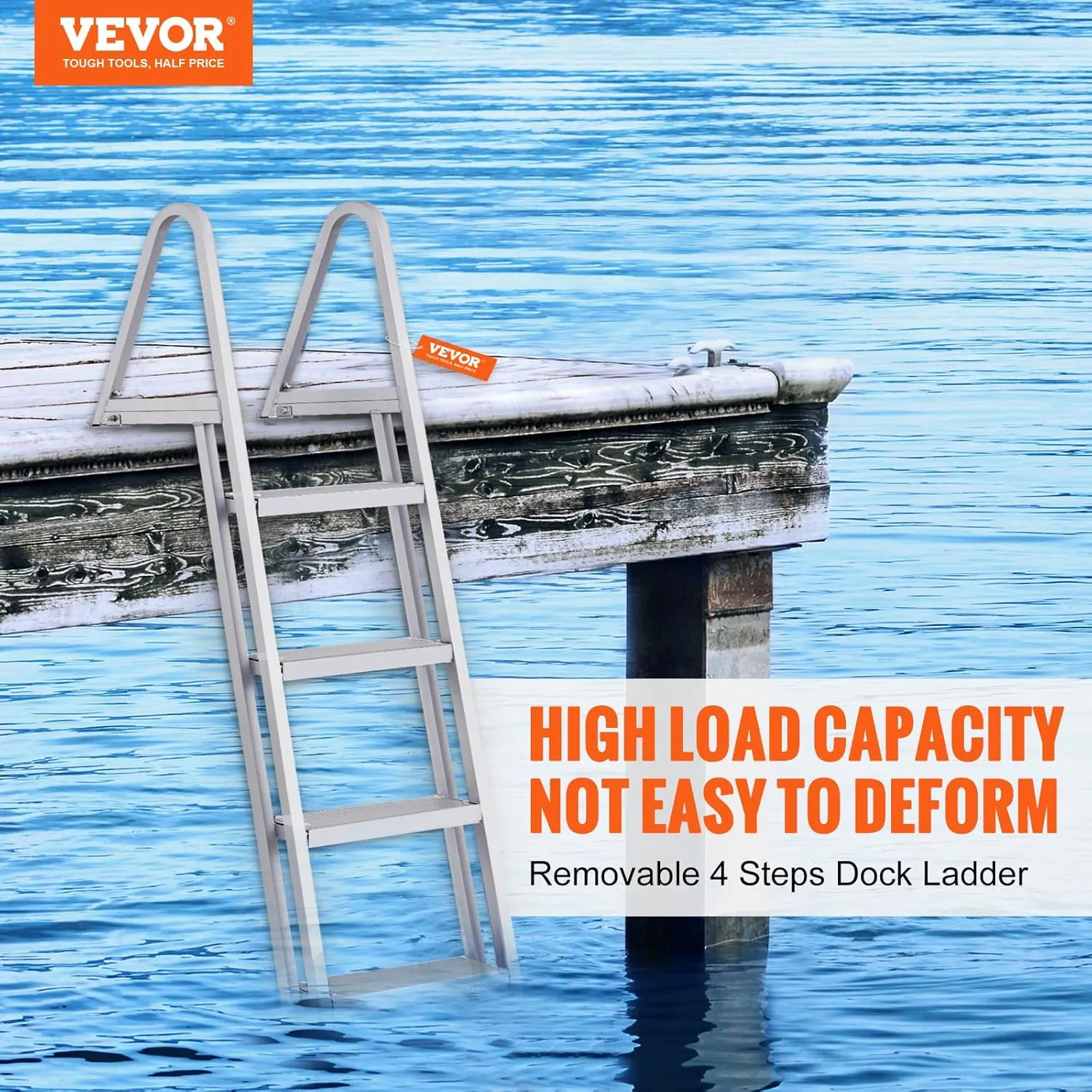 VEVOR Removable Dock Ladder 3/4/5 Steps, 350/500lbs Load Capacity, Aluminum Swim Ladders, Pontoon Boat Ladder with Nonslip Design for Lake, Marine Boarding, Pool