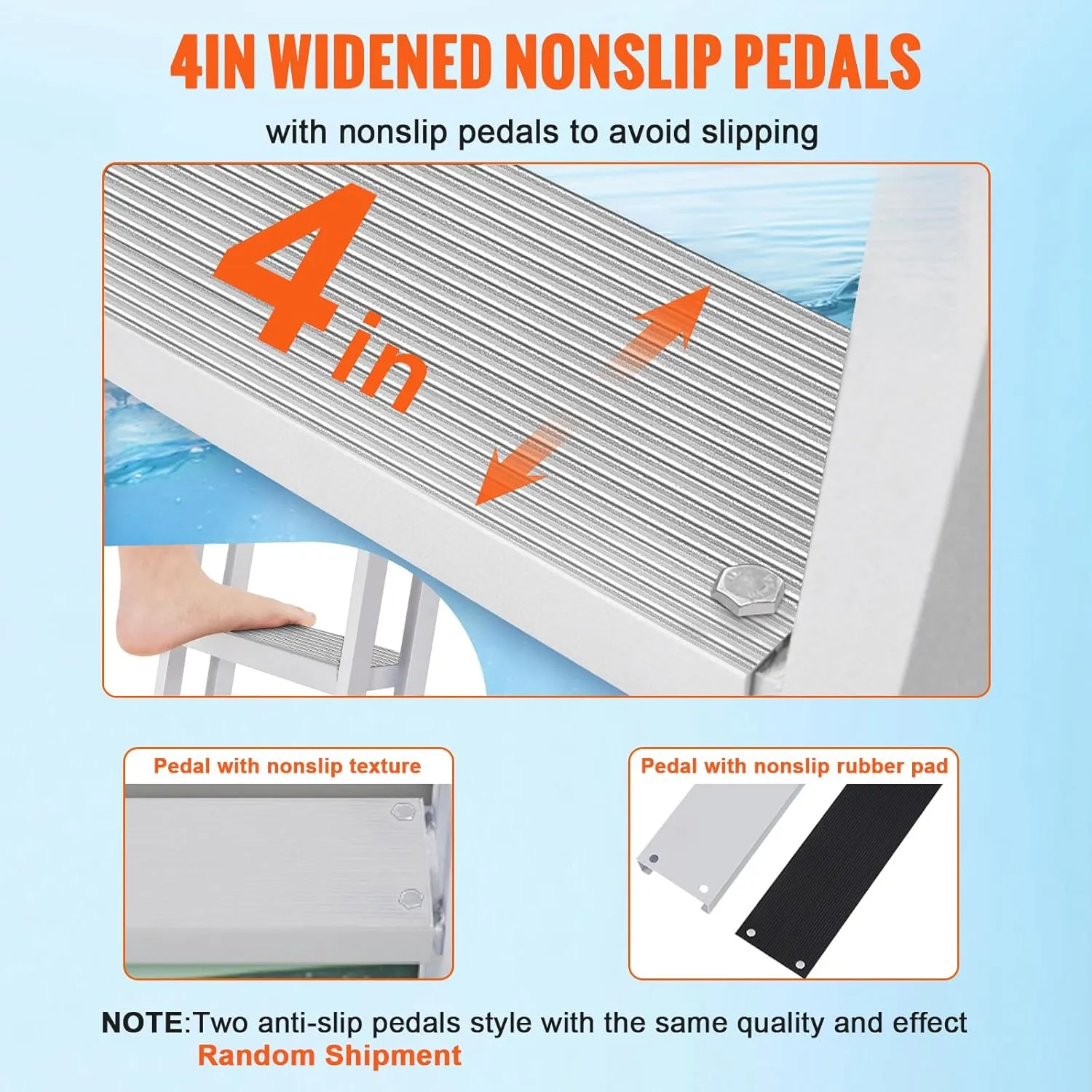 VEVOR Removable Dock Ladder 3/4/5 Steps, 350/500lbs Load Capacity, Aluminum Swim Ladders, Pontoon Boat Ladder with Nonslip Design for Lake, Marine Boarding, Pool