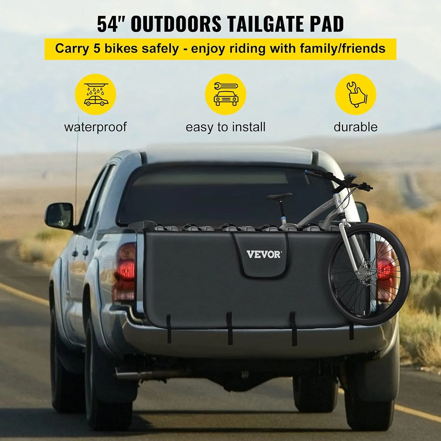 VEVOR Tailgate Bike Pad, Tailgate Protection Cover Carries UP to 5 Mountain Bikes, 54" Bike Pickup Pad for Pickup Truck, Upgraded
