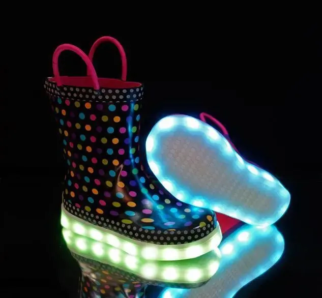 Washington Shoe Diva Dot Multi LED Rain Boots – Light-Up Fun for Rainy Days