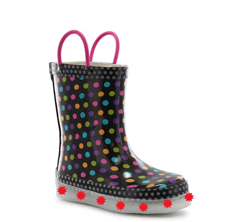 Washington Shoe Diva Dot Multi LED Rain Boots – Light-Up Fun for Rainy Days