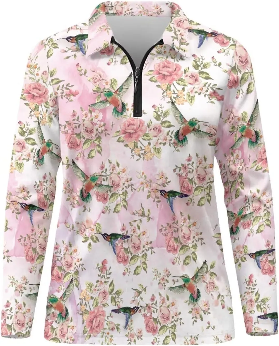 Women's Golf Polo Shirts Long Sleeve V Neck Tennis Shirt Quarter Zip Pullover Running Tops for Ladies XS-XXL