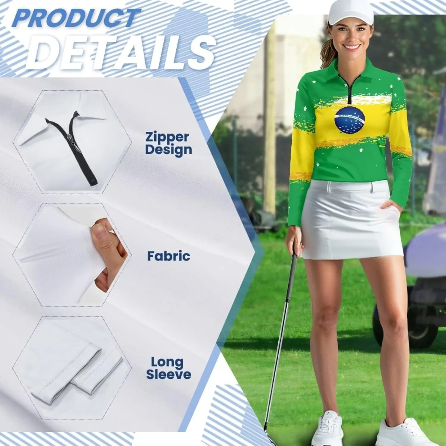 Women's Golf Polo Shirts Long Sleeve V Neck Tennis Shirt Quarter Zip Pullover Running Tops for Ladies XS-XXL