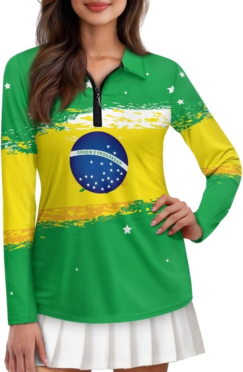 Women's Golf Polo Shirts Long Sleeve V Neck Tennis Shirt Quarter Zip Pullover Running Tops for Ladies XS-XXL