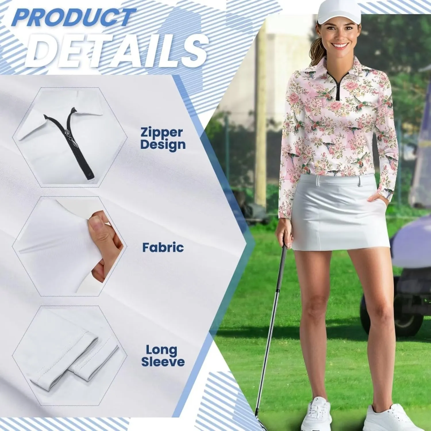 Women's Golf Polo Shirts Long Sleeve V Neck Tennis Shirt Quarter Zip Pullover Running Tops for Ladies XS-XXL