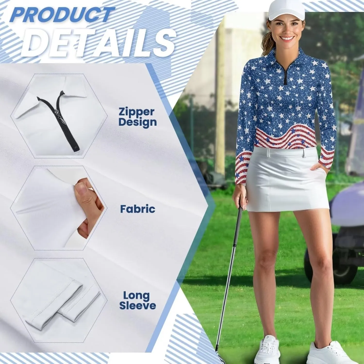 Women's Golf Polo Shirts Long Sleeve V Neck Tennis Shirt Quarter Zip Pullover Running Tops for Ladies XS-XXL